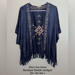 Suede Tribal Navy and Tan Cardigan